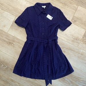 NWT Milly Navy Eyelet Cleo Shirt Dress 10